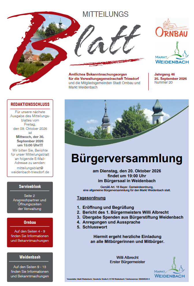 Mitteilungsblatt Nr. 20 vom 25.09.2026