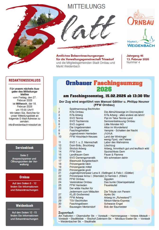 Mitteilungsblatt Nr. 4 vom 13.02.2026