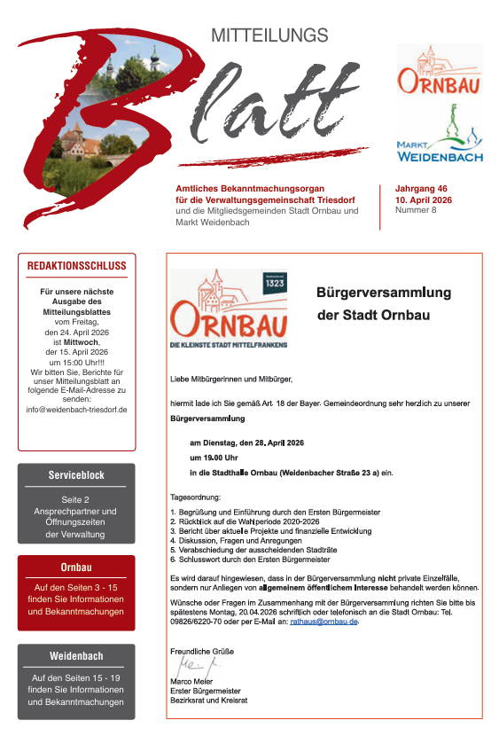 Mitteilungsblatt Nr. 8 vom 10.04.2026