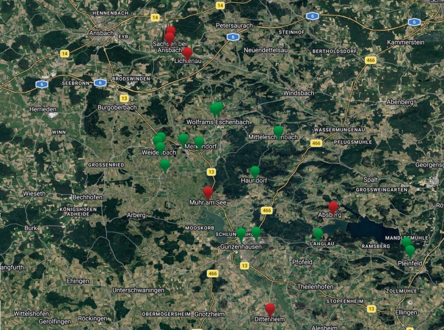 Karte mit den Standorten der Carsharing-Stationen in der Region.