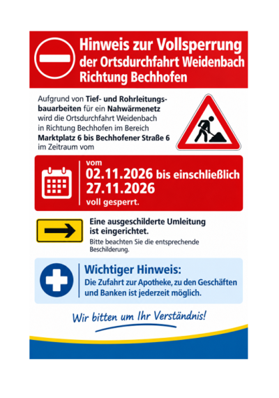 Vollsperrung Weidenbach