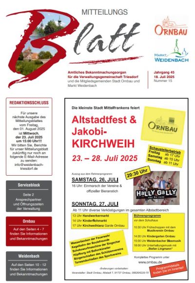 Mitteilungsblatt Nr. 15 vom 18.07.2025