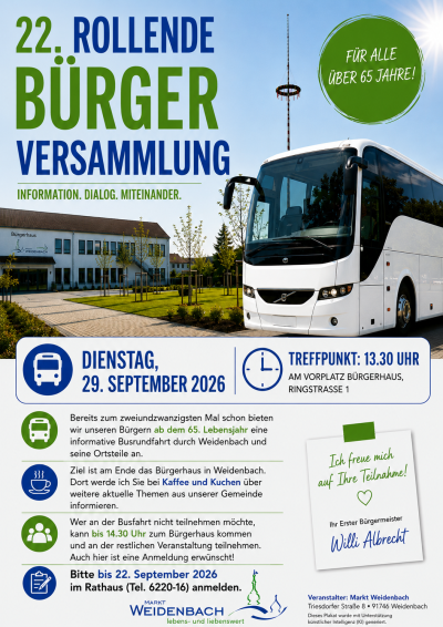 Flyer 22. Rollende Bürgerversammlung am Dienstag, 29. September 2026